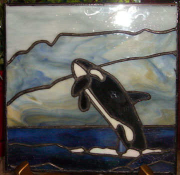 Leaping Orca in Stained Glass