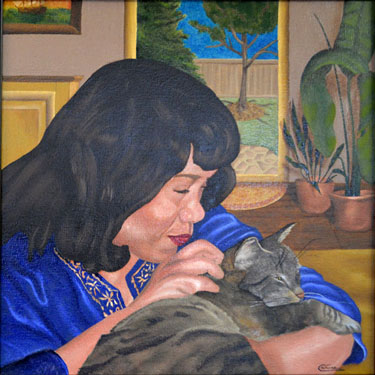 Portrait of my wife and our cat