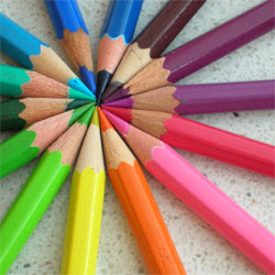 A group of colored pencils